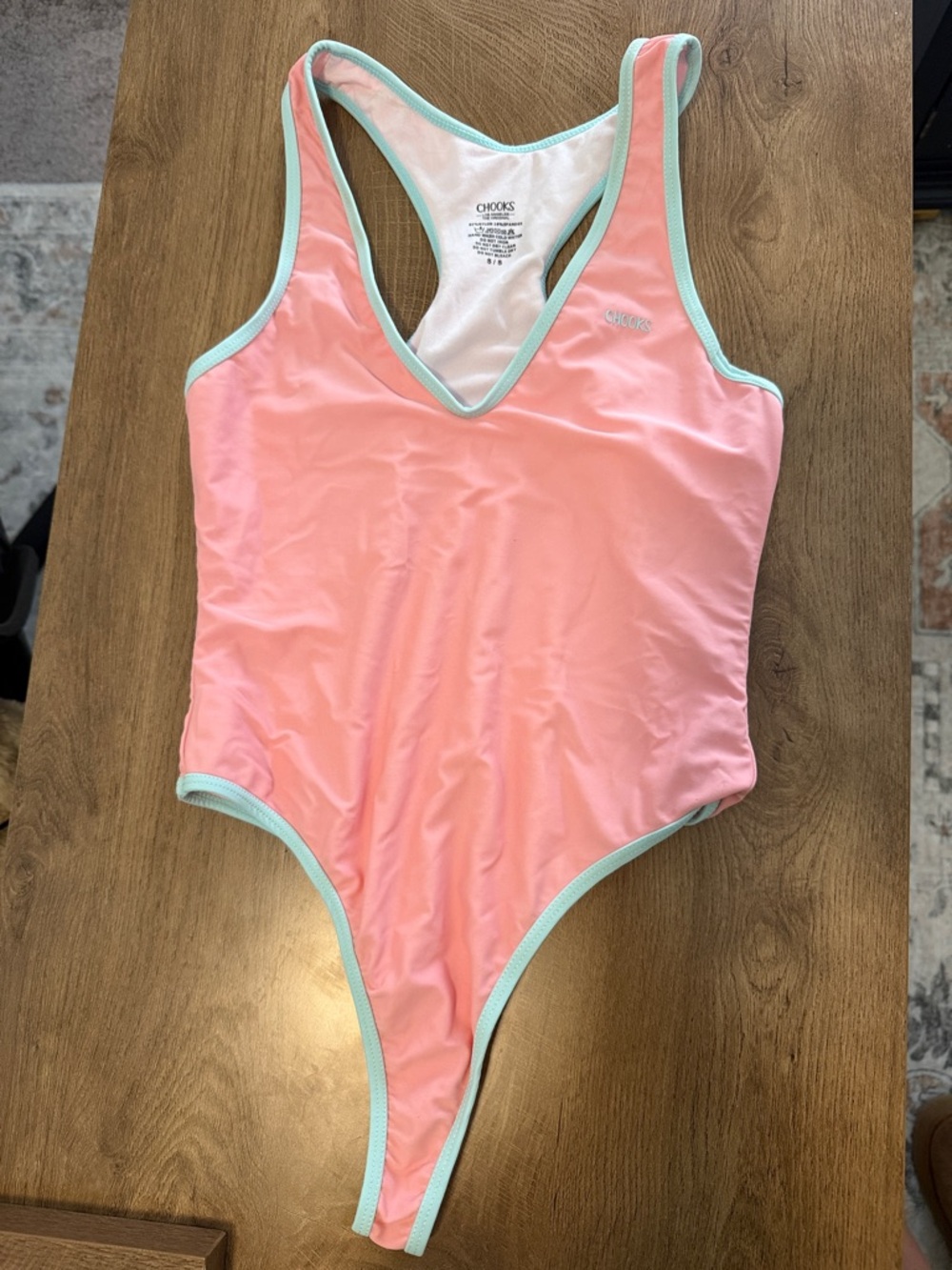 Pink One-Piece Swimsuit with Mint Trim